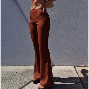 Princess Polly NEW! Size 4 Take Care Pants Flare Brown Chain Waist